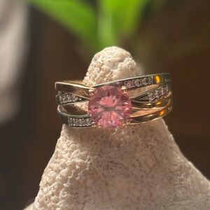 Pink & White Moissanite Ring • Sterling & Rose-Gold GP •JTV Moissanite Fire® • 9